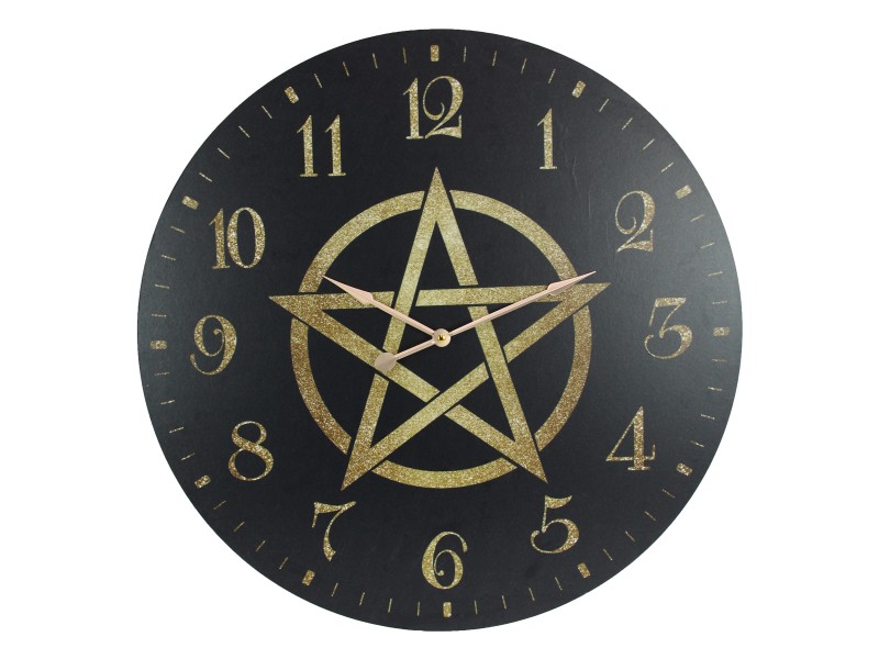 Gold Pentagram Design Black Clock (Large)